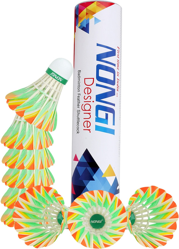 Nongi Designer D1 cork for Indoor, Outdoor Badminton Sports Feather Shuttle  - Multicolor(Medium, 77, Pack of 10)
