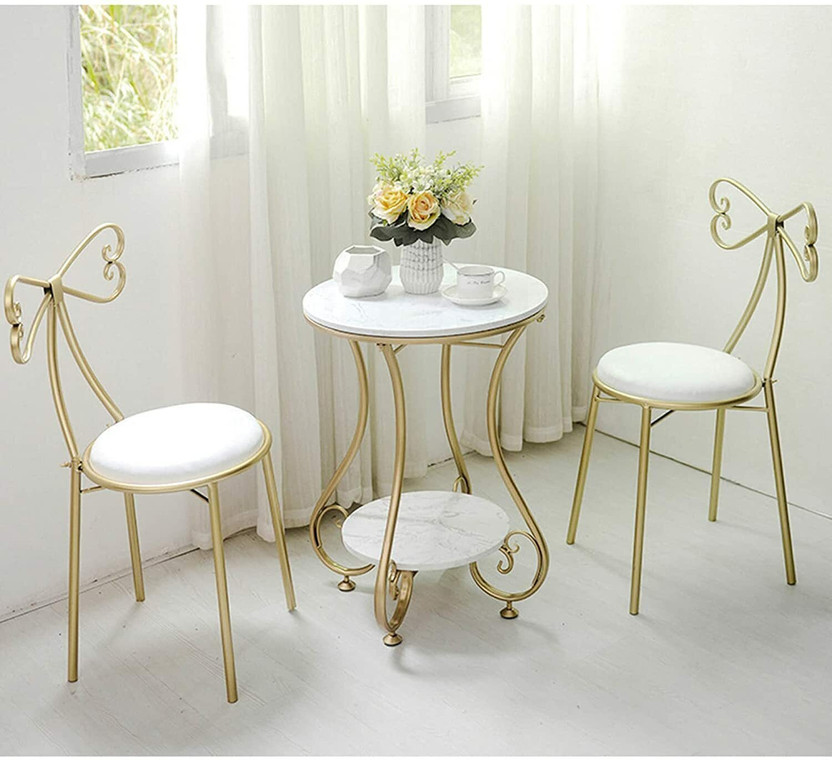 MODERN CRAFTHOUSE Modern Double Top Round Coffee Table | Side Table | Centertable | Beside Table Metal Bedside Table(Finish Color - Golden & White, Pre-assembled)