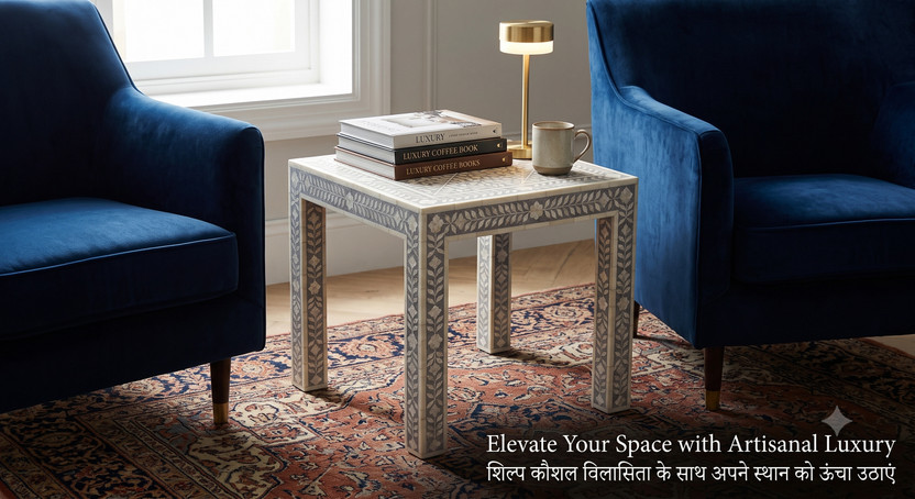 SmithsonS SmithsonS International Handcrafted Mother of Pearl & Bone Inlay - Grey Floral Engineered Wood Side Table(Finish Color - Grey | White | Pearl, Pre-assembled) - Flipkart Deal
