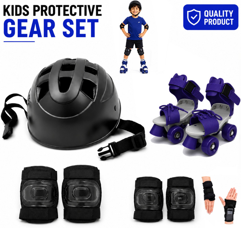 Shopeleven Shopeleven Roller Skates with Kids Protective Safety Gear Set for Skating & Cycling Skating Kit - Flipkart Deal