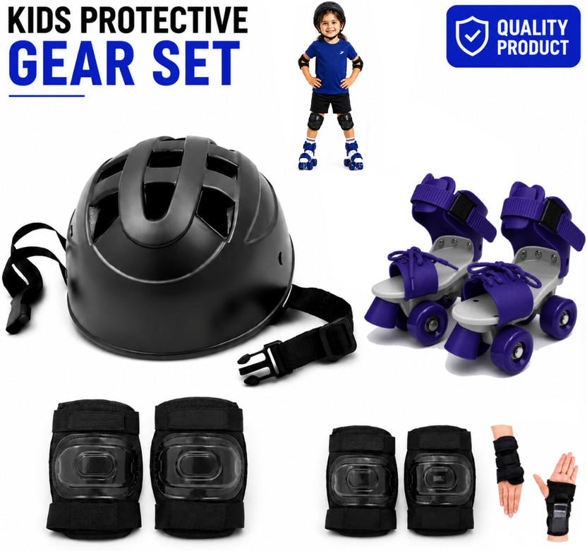 Shopeleven Shopeleven Kids Roller Skates and Cycling Safety Protective Gear Combo Set Skating Kit - Flipkart Deal