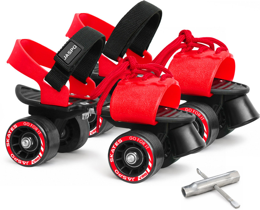 Jaspo Beginner Senior Skates With Metal Body and TPR Rubber wheels Adjustable Quad Roller Adults Size  1 UK - 8 UK(Adjustable, Beginner, Red)