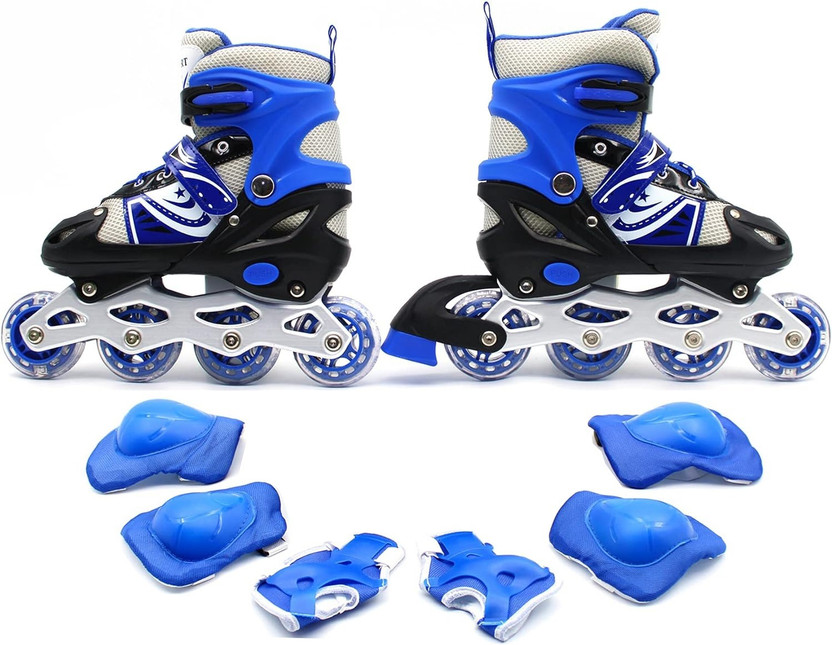 Authfort Inline Skates Adjustable Size Roller Skates with Protective Gear In-line Adults Size  5 UK - 9 UK(Adjustable, Beginner, Training, Blue)