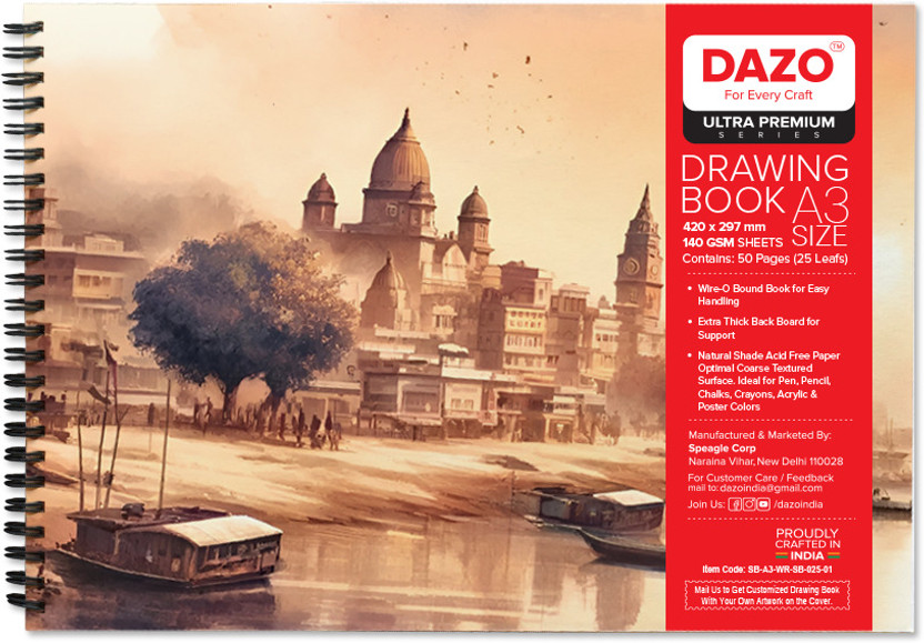 dazo Sketch Book A3, 50 Pages , 140GSM Cartridge Paper, Drawing Book (25 Sheets) Sketch Pad(25 Sheets)