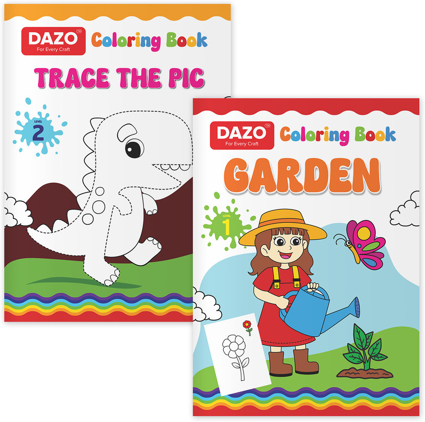 dazo A4 Coloring Book for Kids |Garden + Trace the pic - Activity Book | Drawing Sketch Pad(16 Sheets, Pack of 2)