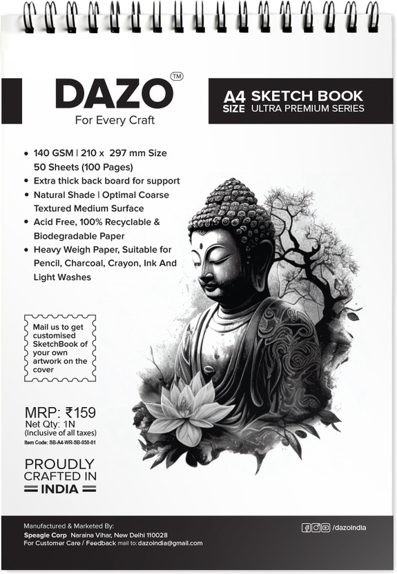dazo Sketch Book A4, 100sheets , 140GSM (Premium Quality) Drawing Book (100 Sheets) Sketch Pad(50 Sheets)