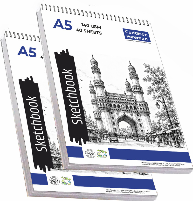 Guddison Foreman A5 Drawing book / Sketchbook | 40 Sheets (80 Pages) | Cartridge Sketch Pad(40 Sheets, Pack of 2)