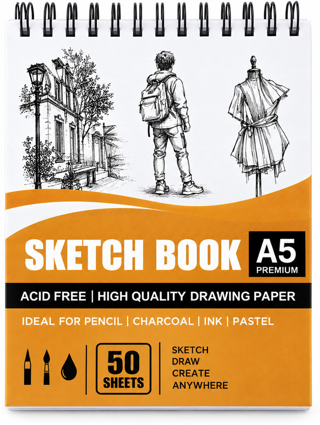 AKIKOAOKI Sketch Book A5 Size Spiral Bound Drawing Notebook Sketch Pad(50 Sheets)