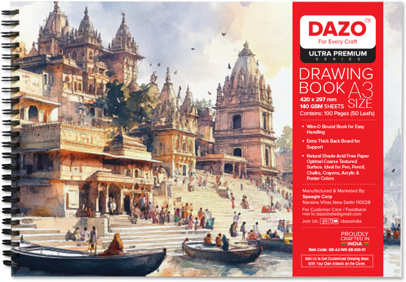 dazo Premium Drawing Book A3, 100 Pages, 140GSM Cartridge Paper Sketch Pad Sketch Pad(50 Sheets)