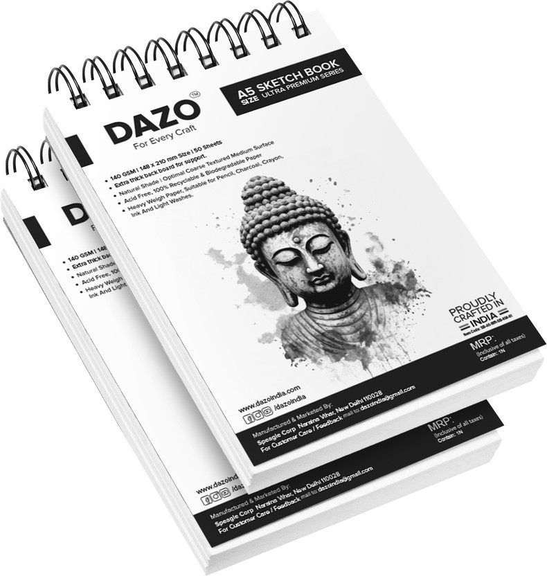 dazo A5 Sketchpad | Sketching and Drawing Acid Free Paper for Doodling Sketch Pad Sketch Pad(50 Sheets, Pack of 2)