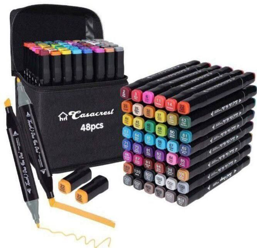 KAVYABKITCHEN Dual Tip Art Markers Dual Tip Art Markers Nib Sketch Pens(Set of 48, Multicolor)