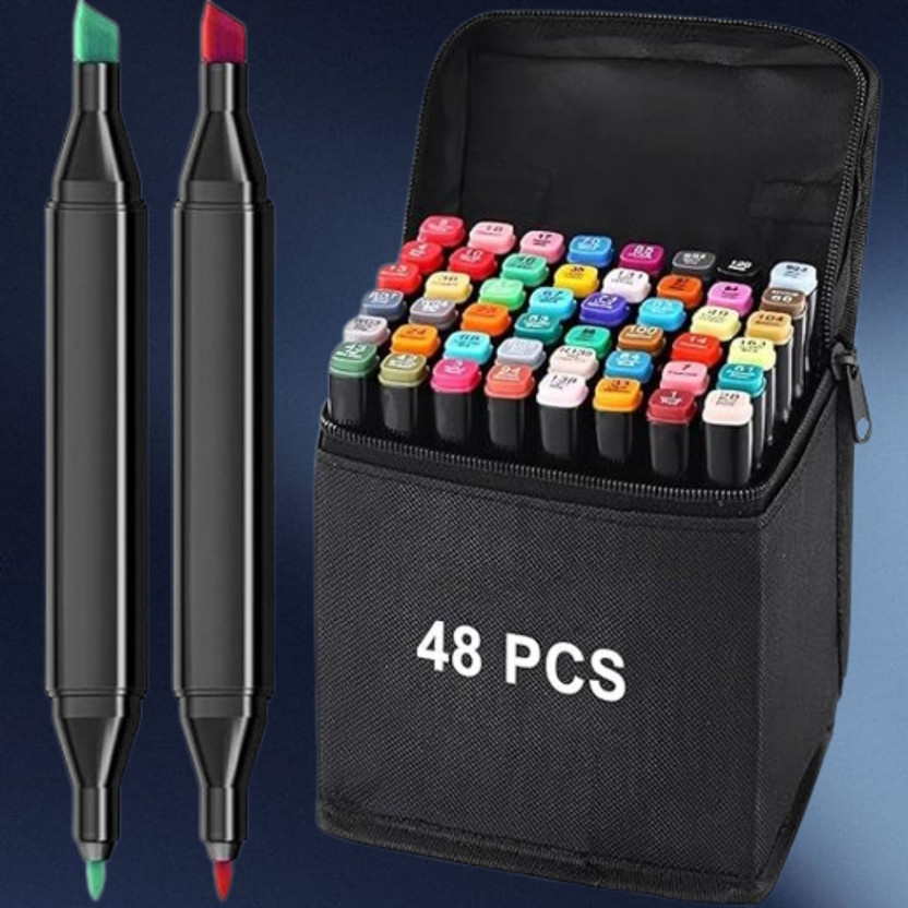 Kitchkarma 48 Marker Set Dual-Tip Design: Vibrant Art & Coloring Set for Kids & Adults Nib Nib Sketch Pens  with Washable Ink(Set of 1, Multicolor)
