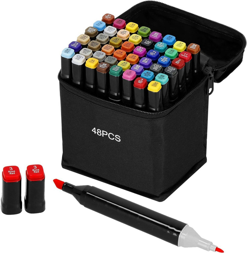 ORIDOR 48 Pcs Alcohol Markers-Fine & Chisel Tip Sketch Pens for Illustration & Coloring(Set of 48, Multicolor)