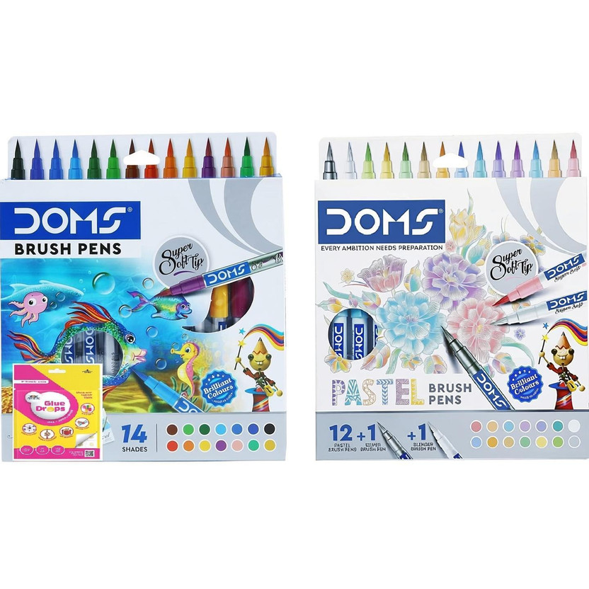 DOMS DOMS Brush Pen Set(Non-Toxic 14Shade+Super Soft Tip Pastel Shades) Brush Nib Sketch Pen(Multicolor) - Flipkart Deal