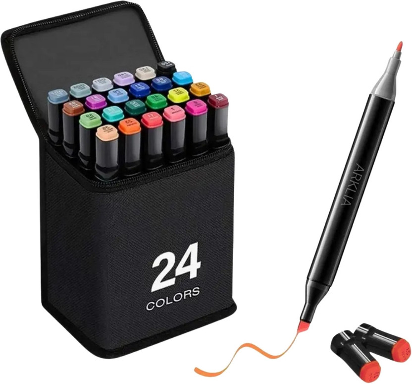 ARKLIA Dual Tip Art Markers-24 A115 24 PCS Bullet and Calligraphy Alcohol Ink Marker Nib Nib Sketch Pens(Set of 1, Multicolor)