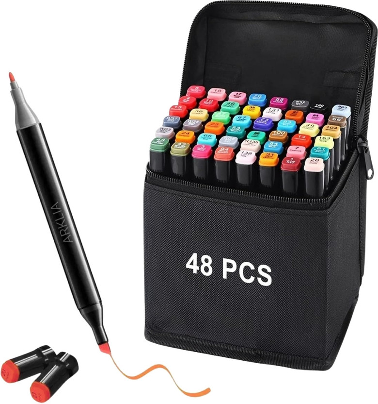 ARKLIA ARKLIA Dual Tip Art Markers-48 A151 48 PCS Bullet and Calligraphy Alcohol Ink Marker Nib Nib Sketch Pens(Set of 1, Multicolor) - Flipkart Deal