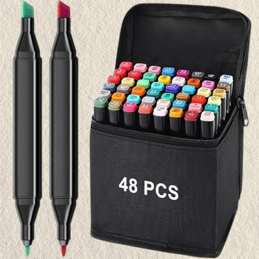 MAXIVE 48 Marker Set Dual-Tip Design: Vibrant Art & Coloring Set for Kids & Adults Nib Nib Sketch Pens  with Washable Ink(Set of 1, Multicolor)