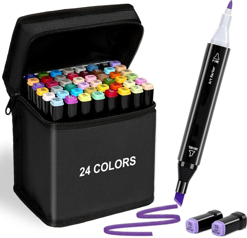 krishiv enterprise 24 Color Dual Tip Marker Sketch Pen Set | Fine & Broad | Ideal for Coloring(Set of 24, Multicolors)