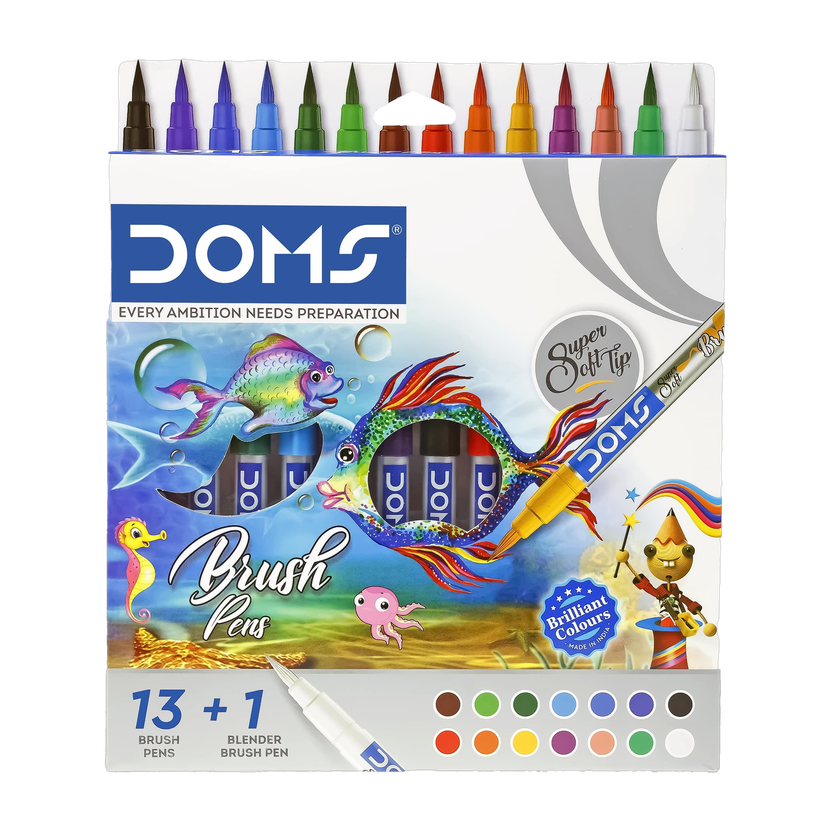 DOMS 14 Shades Brush Pen Box Pack Brush Tip Nib Sketch Pens(Set of 1, Multicolor)
