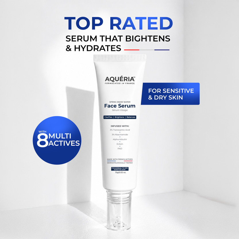 Aqueria 3% Niacinamide Brightening French Serum for Glowing skin 3% Tranexamic Acid, 2% Alpha Arbutin Fades Dark Spots, Pigmentation & Dryness(15 ml)