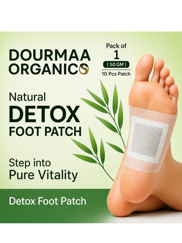 DOURMAA ORGANICS Organic Bamboo Vinegar Foot Patch for Detox & Relaxation Pack of 1 (10 Patches)(50 g)