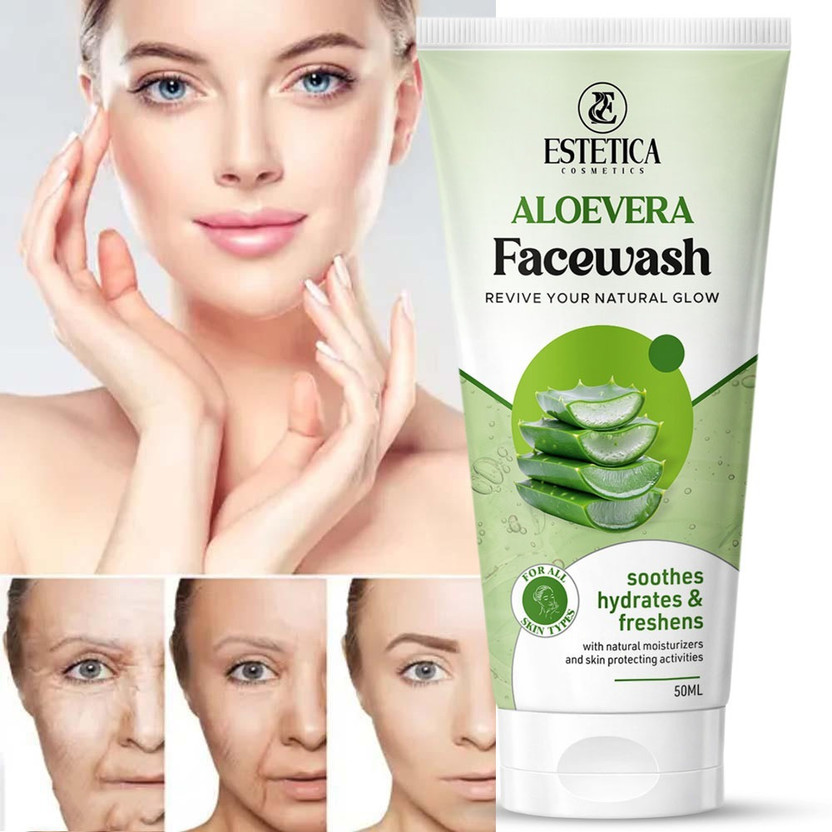 Estetica Cosmetics Herbal Aloe Vera  | Soothing, Hydrating & Brightening Daily Use Face Cleanser Face Wash(50 ml)