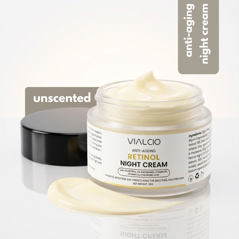 vialcio 0.5% Retinol Anti Aging Face Cream - with Hyaluronic Acid for Fine Lines, Wrinkles, Dark Spots & Acne Scars - Hydrating Formula All Skin Types(50 g)