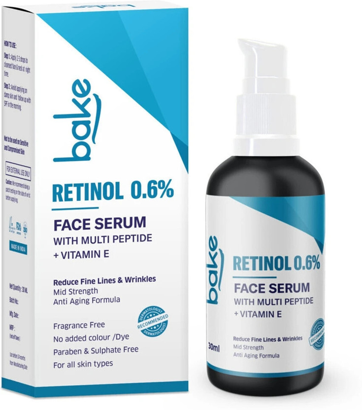 BAKE BAKE 0.6% Retinol Face Serum with Multi Peptides for Anti Aging & Skin Cell Regeneration & Repair(30 ml) - Flipkart Deal