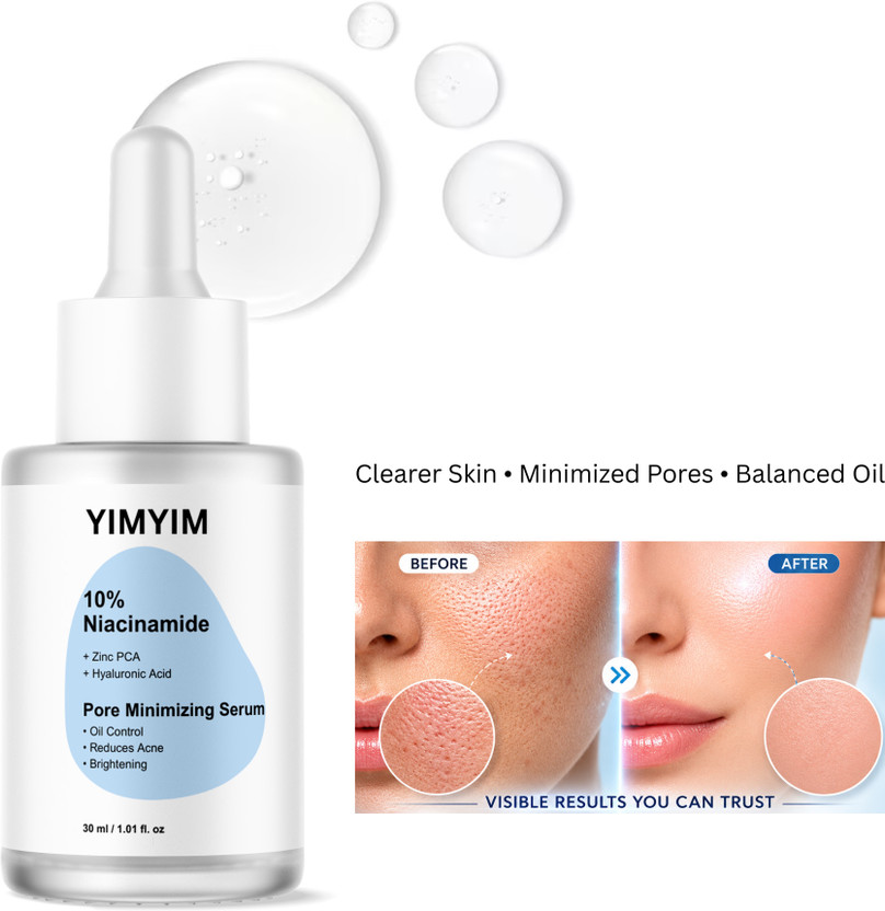 YIMYIM 10% Niacinamide Face Serum with Zinc PCA & Hyaluronic Acid | Pore Minimizing, Oil Control, Acne Reducing & Brightening Serum(30 ml)