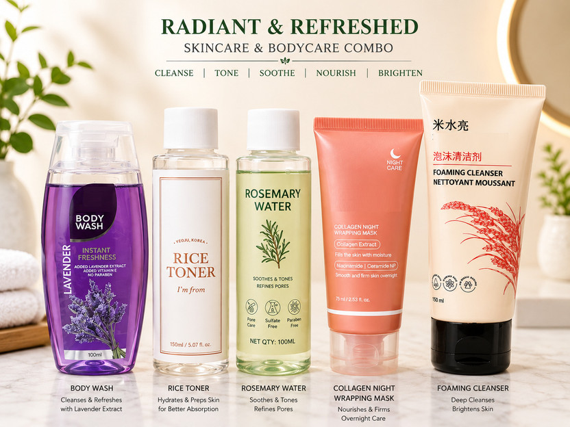 SUBHMUN SUBHMUN Korean Skincare Kit Pack of 5 | Rice Water Face Cleanser, Rice Toner, Retinal Serum, Rosemary Toner & Collagen Night Mask | Hydrating, Brightening & Anti-Aging(300 g) - Flipkart Deal