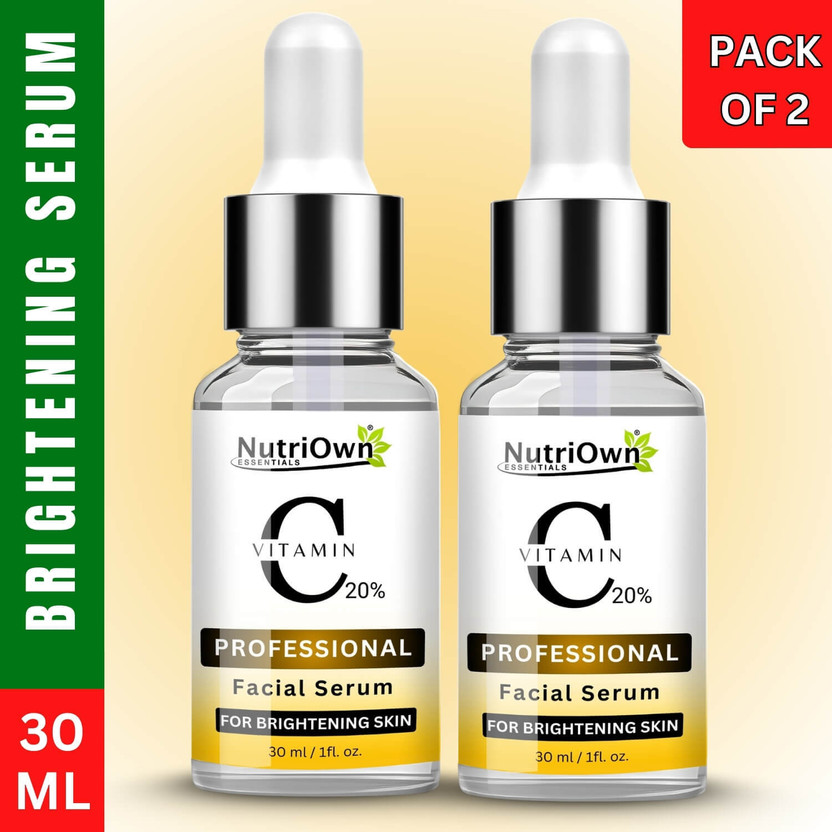 NutriOwn NutriOwn Vitamin C Serum for Bright skin, Increases Skin's Glow Instantly and Reduces Spots Overtime | Bright Complete Professorial Vitamin C Booster (Pack of 2)(60 ml)