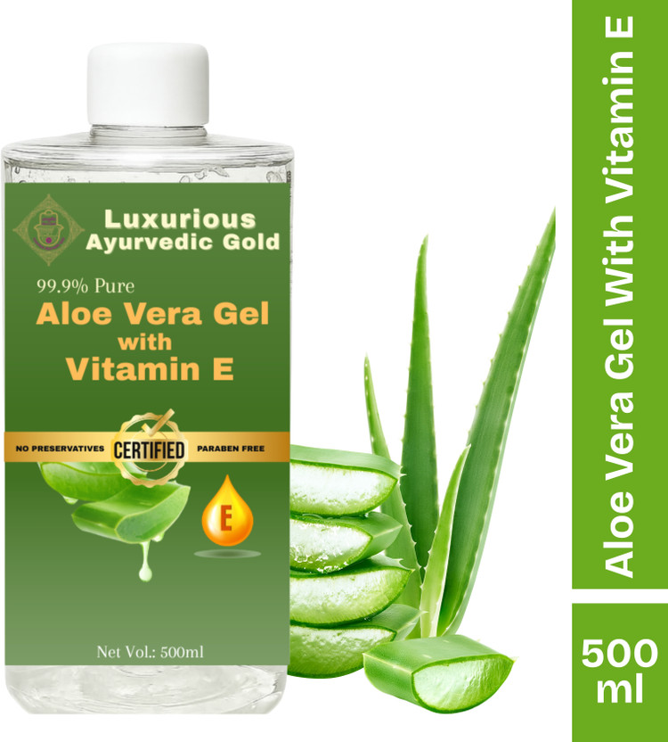 Luxurious Ayurvedic Gold Aloe Vera Gel for Skin & Hair | With Pure Aloe Vera & Vitamin E | Hydrates Skin | Soothes Irritated Skin | Keeps Scalp Healthy | For Men & Women |(500 ml)