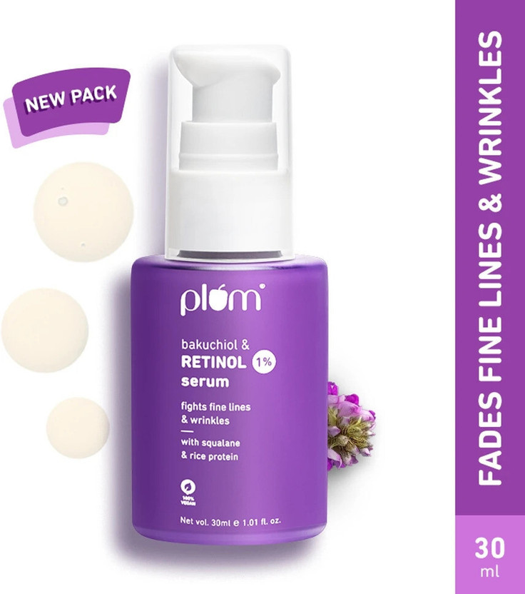 Plum 1% Retinol Face Serum with Bakuchiol | Reduces Fine Lines & Wrinkles | Promotes Cell Turnover for Youthful, Smooth Skin | 100% Vegan & Fragrance-Free(30 ml)