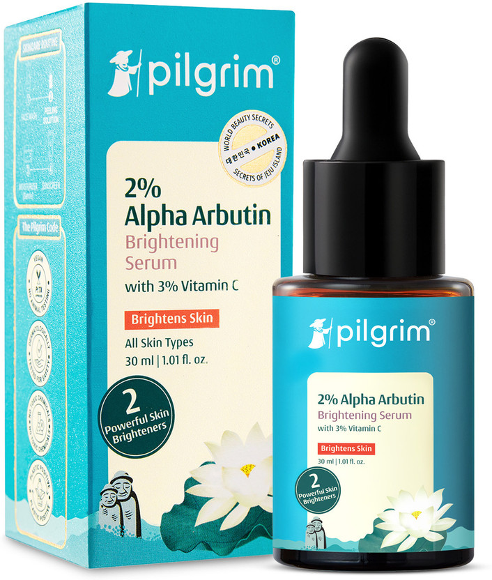 Pilgrim Alpha Arbutin & Vitamin C Brightening Skin Face Serum | Fades Dark Spots & Hyper Pigmentation | Experience Glowing Skin | Dermatologically Tested | For Men & Women | All Skin(30 ml)