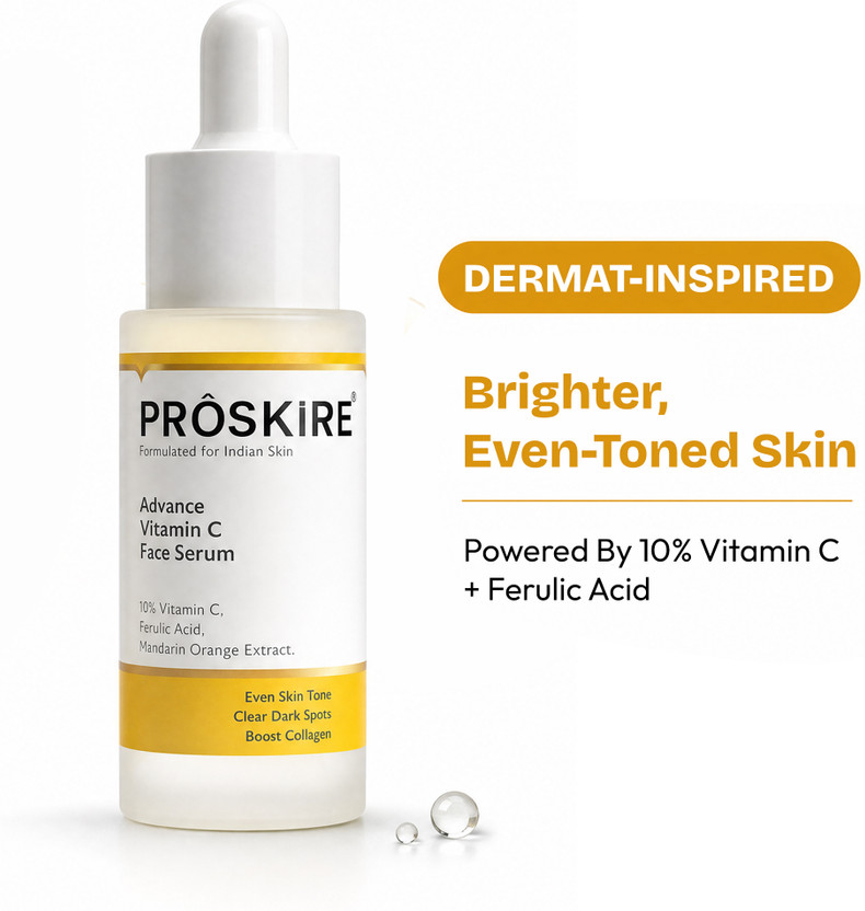 Proskire Proskire Advance Vitamin C Face Serum for Dark Spots, Pigmentation, Glow & Clear Skin(10 ml) - Flipkart Deal