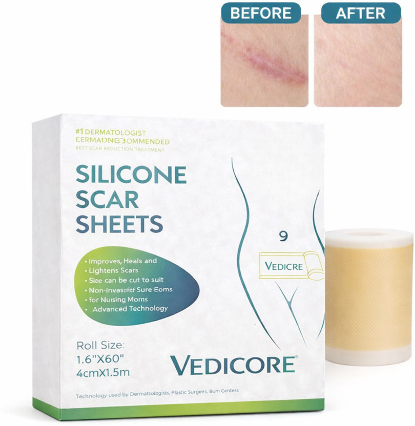 Vedicore Reusable Silicone Scar Sheets Roll for Post-Surgery Skin Repair | C-Section & Burn Scar Tape(50 g)