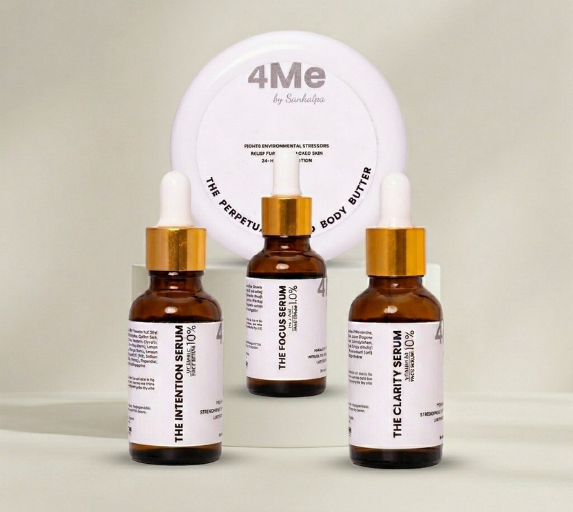 4mebysankalpa 4mebysankalpa 4Me The Intention Serum - 10% Vitamin C Face Serum, The Clarity Serum - 10% Niacinamide Face Serum, The Focus Serum - 1% Hyaluronic Acid + Pentavitin Face Serum & The Perpetual Shield Body Butter - Day and Night Moisturizer(190 ml) - Flipkart Deal