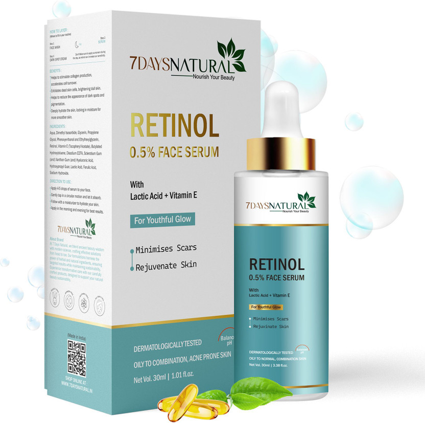 7days natural Retinol Face Serum 0.5% to reduce Aging and Fine Lines | Fragrance and Paraben free serum(30 ml)
