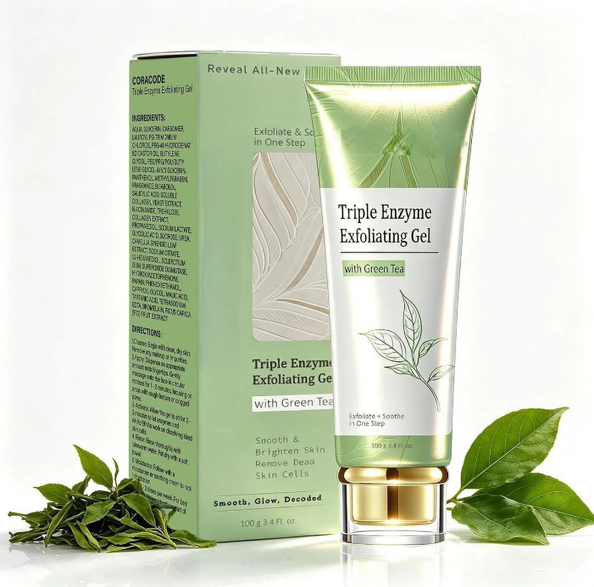 NIKSEJ Coracode Triple Enzyme Exfoliating Gel with Green Tea Facial Gel for All Skin Types(100 g)