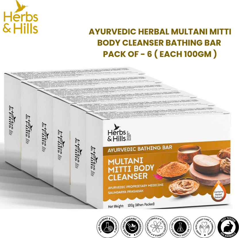 Herbs & hills Multani Mitti Body Cleanser - Pack of 6 -Each 100gm(600 g)