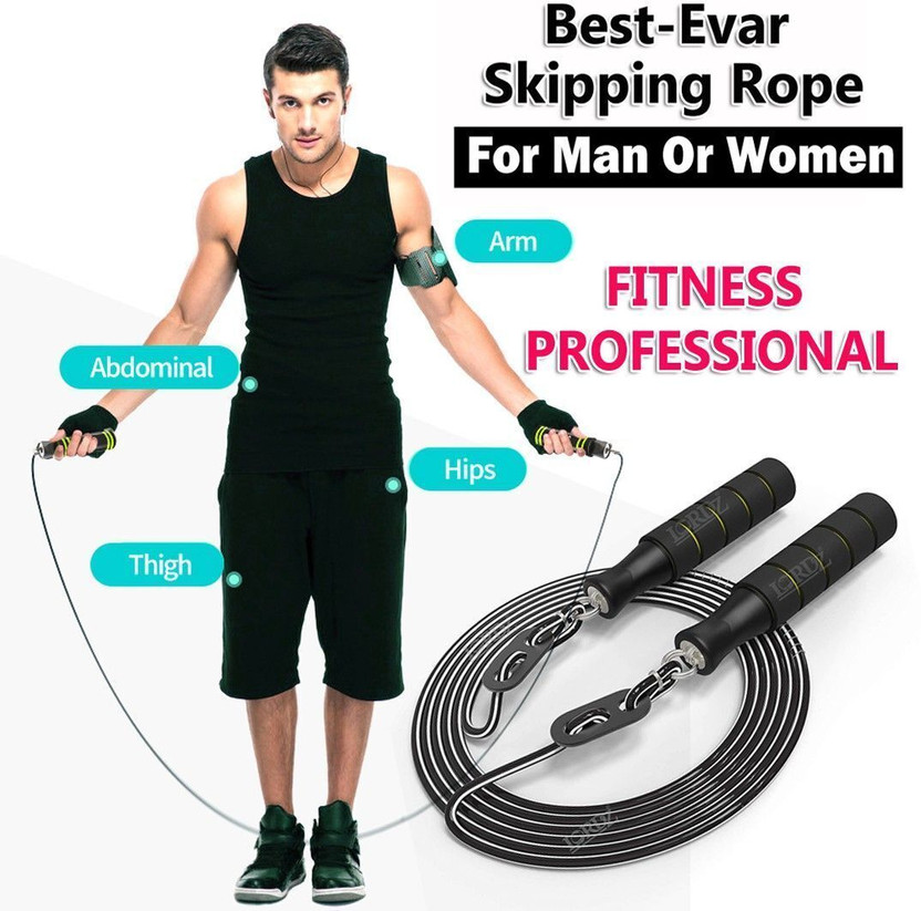 Best-Quality-Hub skipping ropes for men skipping ropes for men sports jumping ropes for men Ball Bearing Skipping Rope(Black, Green, Length: 380 cm)