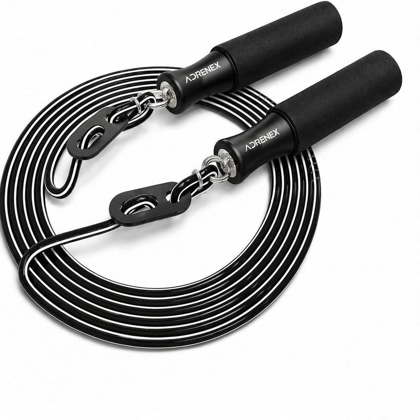 Adrenex Adrenex Fitness Jump Rope for Cardio Training and Fat Burn Ball Bearing Skipping Rope(Black, Length: 274 cm) - Flipkart Deal