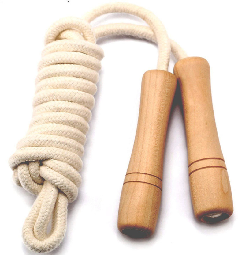 Firehawk Skipping Rope Wooden Handle Adjustable Cotton Rope For Men & Women Jumping Rope Freestyle Skipping Rope(White, Brown, Length: 292 cm)