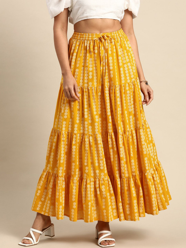 MFGIVA MFGIVA Printed Women Tiered Yellow Skirt - Flipkart Deal