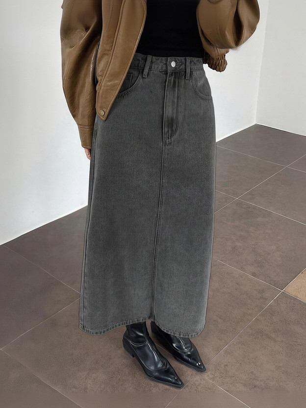 KOTTY Solid Women Straight Grey Skirt