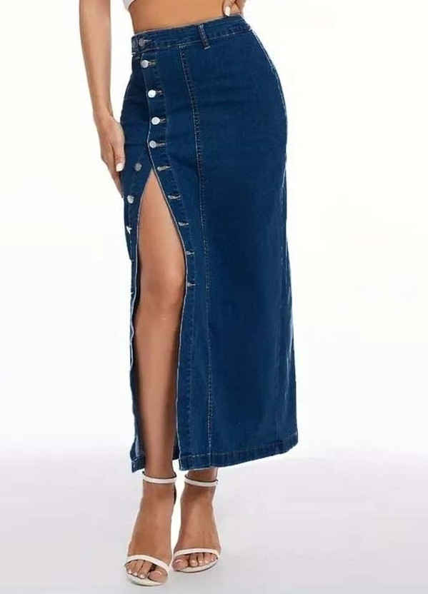 ts fashion Solid Women Pencil Dark Blue Skirt