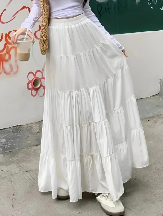 Rudranevi Rudranevi Solid Women Tiered White Skirt - Flipkart Deal