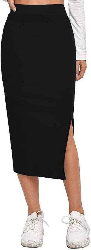 ALYNE Solid Women Pencil Black Skirt