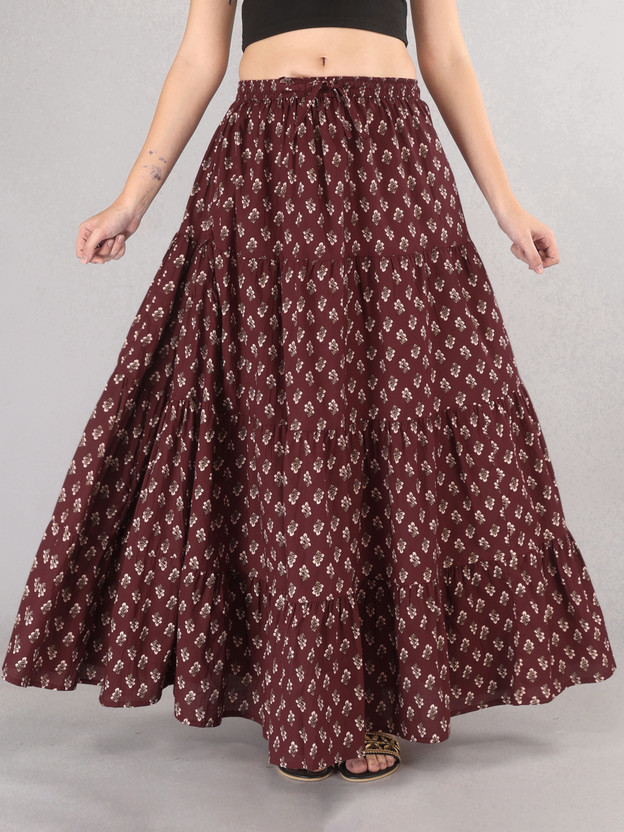 MFGIVA Printed Women Tiered Maroon Skirt
