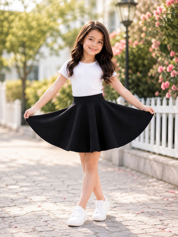eddlees Graphic Print Girls Flared Black Skirt
